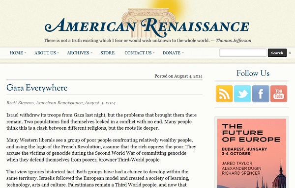 “Gaza Everywhere” by Brett Stevens on <em>American Renaissance</em>
