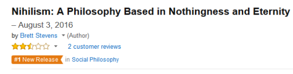 <em>Nihilism: A Philosophy Based in Nothingness and Eternity</em> Hits #1 New Release In Social Philosophy