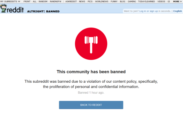 Reddit Doubles Down On Censorship, Bans /r/altright For Undisclosed Reasons