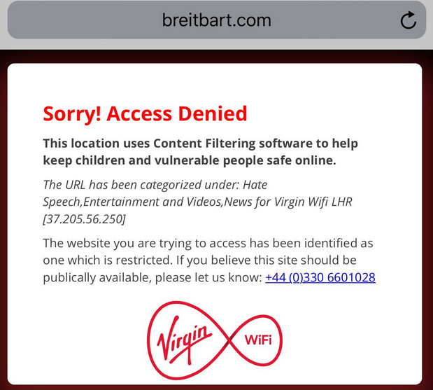 Virgin Media Is Censoring <em>Breitbart</em> As A “Hate” Site In The UK